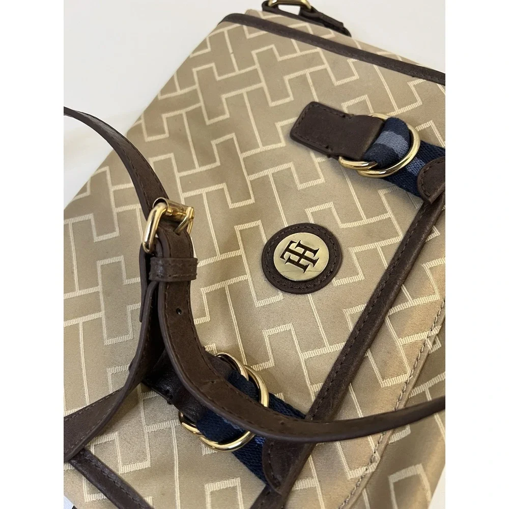 Tommy Hilfiger Jacquard Flap Top Messenger/Crossbody Bag-Tan/Brown Shoulder